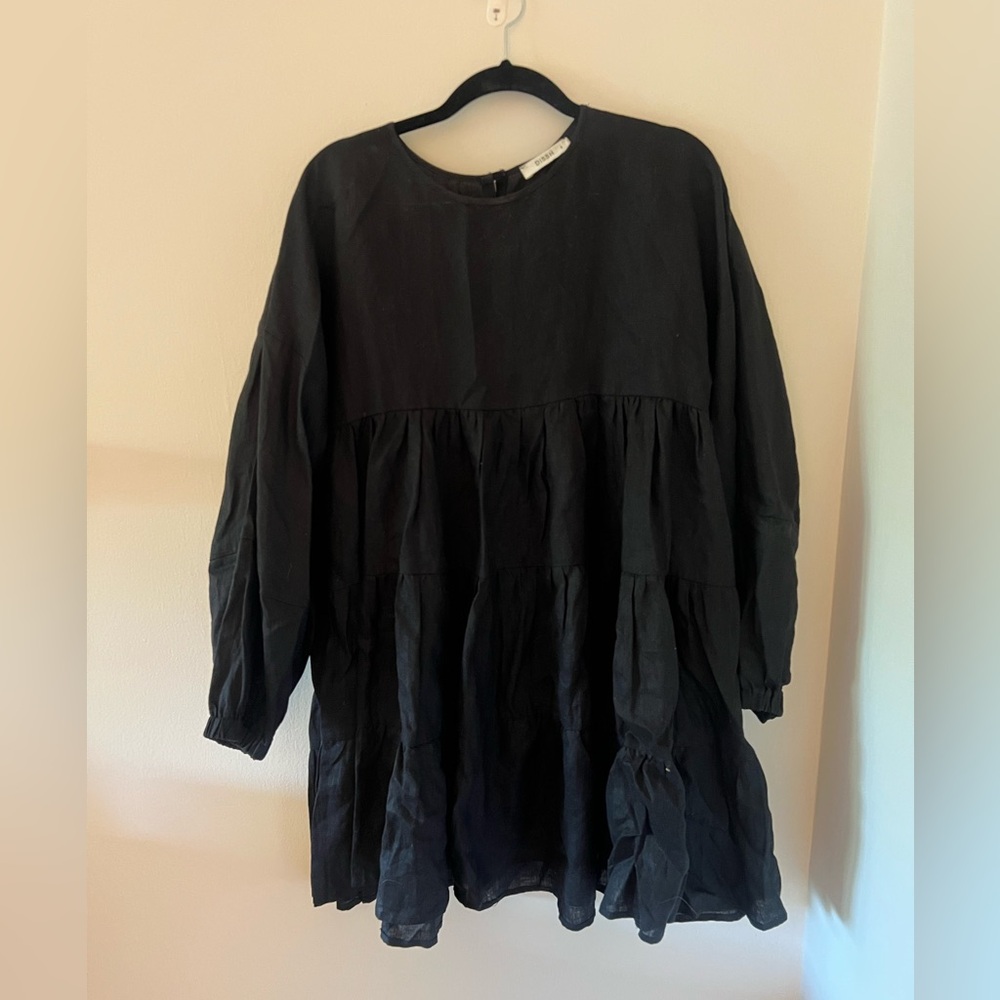 DISSH tiered linen black dress - size US 6